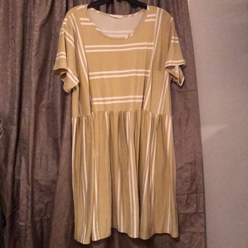 Yellow/green and white striped dress